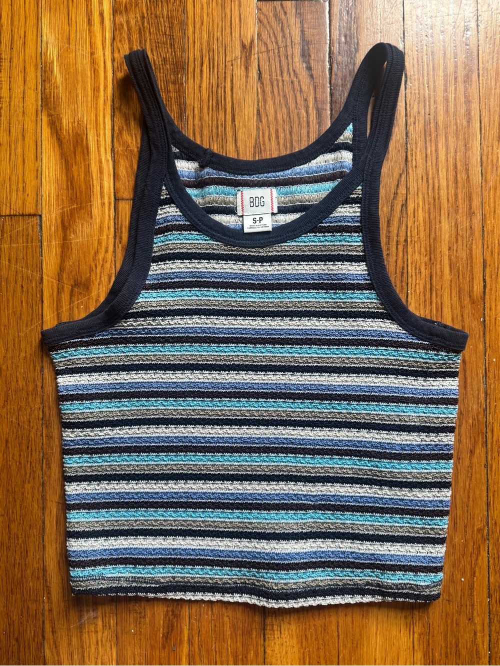 BDG Striped Ribbed Tank Top in Navy, Light Blue & Gray
